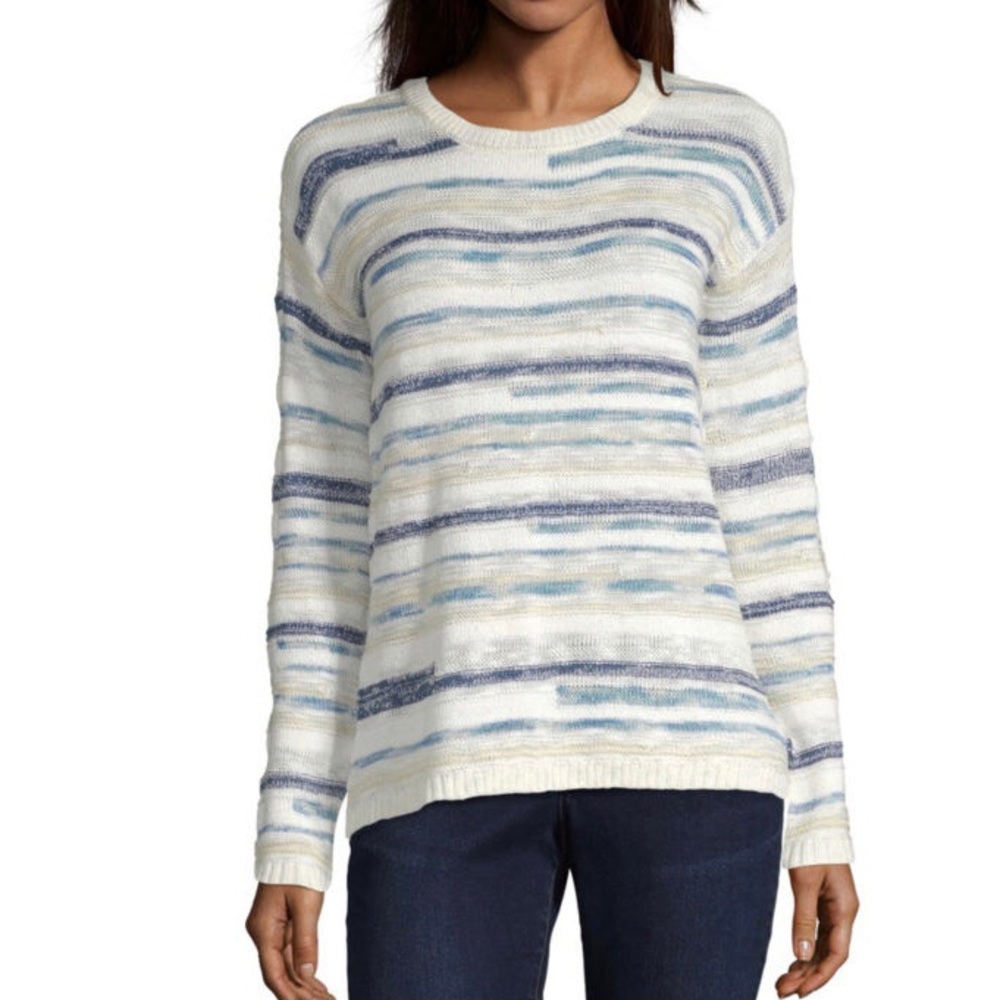 Liz Claiborne Womens Crew Neck Long Sleeve Striped Pullover Sweater XXL